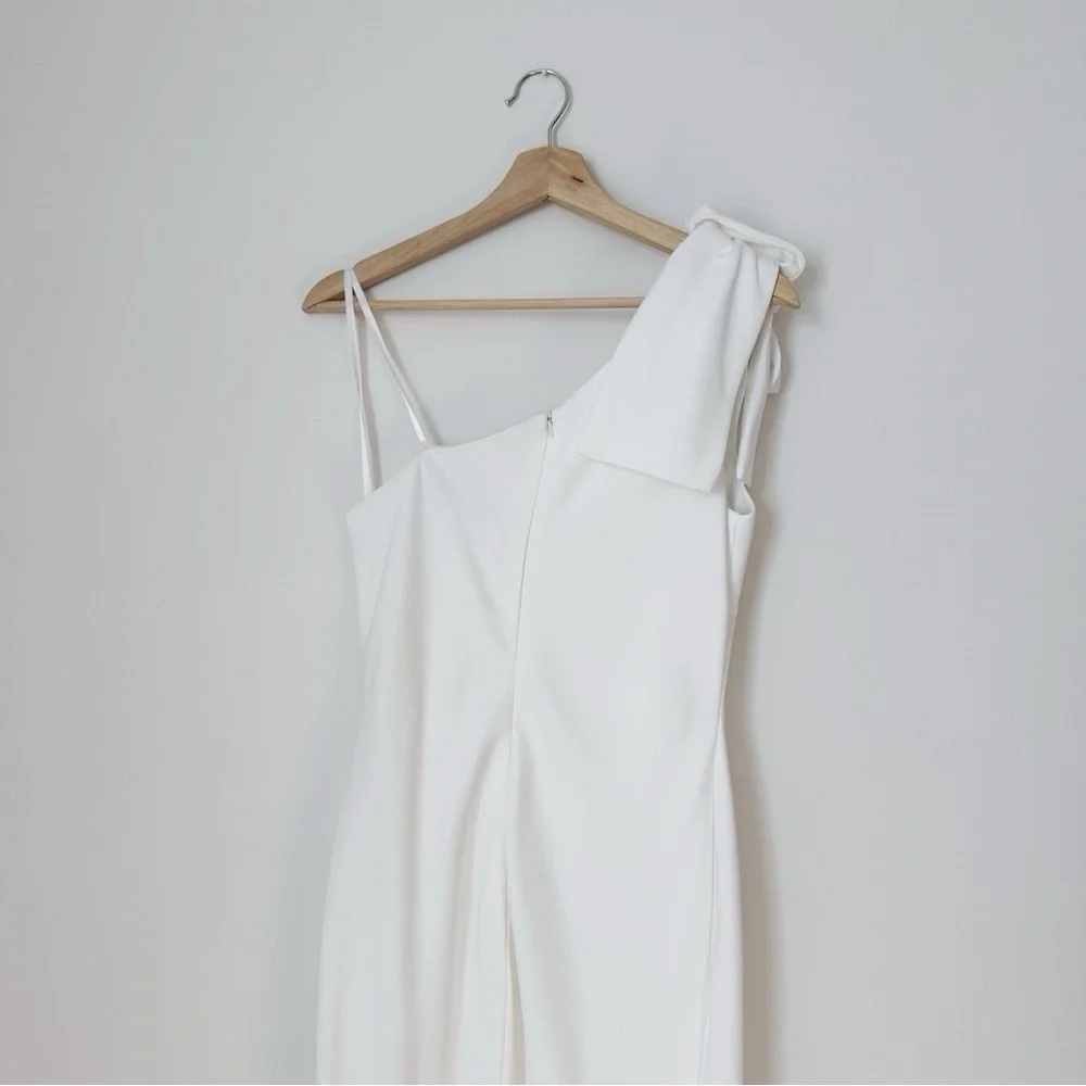 NEW Mac Duggal Women’s Leena White Bow-Shoulder Jersey Sheath Gown - Picture 10 of 16